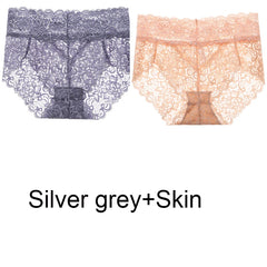 2pcs/Pack Women Lingerie Sexy Lace Panties Mid Waist Soft Underpants Transparent Ultra Thin Underwear Briefs