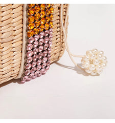 פניני חוף תיק נשים 2020 קיץ חדש אלגנטי ארוג חרוזים קש תיק נשי בוהמיה סרוג גדול Tote תיק חופשה מזדמן