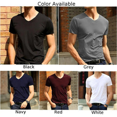 2023 Men's T-shirt Japan Short Sleeve Male Ice Silk Trackless T-shirt V-neck Slim Summer Pure Colors Clothing T Shirts Tops Tee