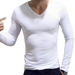 Men Shirt Long Sleeve Men's Clothing Solid Color Pullover Sweatshirt V Neck Slim Male Casual Base Shirt Autumn 2021
