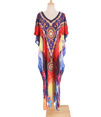 Multicolor Swimsuit Cover Up Beach Maxi Dress Over Size Bathing Suit Kaftan Ropa Mujer Vestido