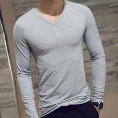 Men Shirt Long Sleeve Men's Clothing Solid Color Pullover Sweatshirt V Neck Slim Male Casual Base Shirt Autumn 2021