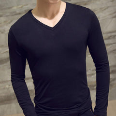 Men Shirt Long Sleeve Men's Clothing Solid Color Pullover Sweatshirt V Neck Slim Male Casual Base Shirt Autumn 2021