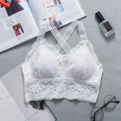 Women Sexy Lingerie Lace Bra Hollow Bralette Backless Top Female Padded Floral Brassiere Female Intimates Soft Underwear S-XL