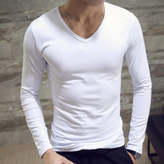 Men Shirt Long Sleeve Men's Clothing Solid Color Pullover Sweatshirt V Neck Slim Male Casual Base Shirt Autumn 2021