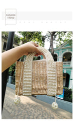 פניני חוף תיק נשים 2020 קיץ חדש אלגנטי ארוג חרוזים קש תיק נשי בוהמיה סרוג גדול Tote תיק חופשה מזדמן