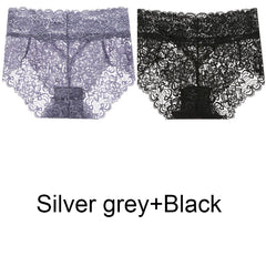 2pcs/Pack Women Lingerie Sexy Lace Panties Mid Waist Soft Underpants Transparent Ultra Thin Underwear Briefs