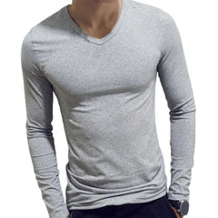 Men Shirt Long Sleeve Men's Clothing Solid Color Pullover Sweatshirt V Neck Slim Male Casual Base Shirt Autumn 2021