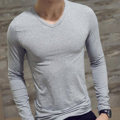 Men Shirt Long Sleeve Men's Clothing Solid Color Pullover Sweatshirt V Neck Slim Male Casual Base Shirt Autumn 2021