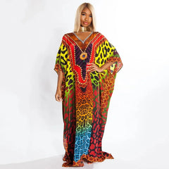 Multicolor Swimsuit Cover Up Beach Maxi Dress Over Size Bathing Suit Kaftan Ropa Mujer Vestido