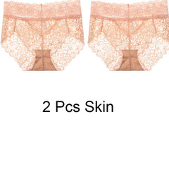 2pcs/Pack Women Lingerie Sexy Lace Panties Mid Waist Soft Underpants Transparent Ultra Thin Underwear Briefs