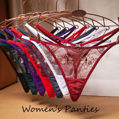 תחתוני נשים סקסיים, תחרה רקמה, תחתוני חוטיני, פפיון שקוף, תחתונים מודפסים, הלבשה תחתונה אופנתית.