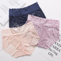 2pcs/Pack Women Lingerie Sexy Lace Panties Mid Waist Soft Underpants Transparent Ultra Thin Underwear Briefs