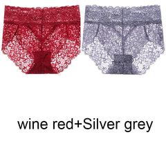 2pcs/Pack Women Lingerie Sexy Lace Panties Mid Waist Soft Underpants Transparent Ultra Thin Underwear Briefs