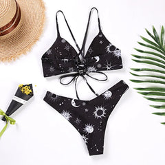 WackDaria Women Bikini Set 2020 Swimsuit Women Starry Sky Moon Flower Fashion Brazilian Bathing Suit Swimwear Lady Summer Hot