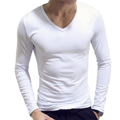 Men Shirt Long Sleeve Men's Clothing Solid Color Pullover Sweatshirt V Neck Slim Male Casual Base Shirt Autumn 2021