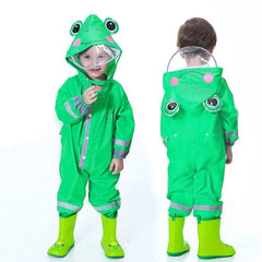 Baby Boy Girl Hooded Raincoat Jumpsuit Child Cartoon One-Piece Rain Gear Suit Kid Waterproof Rain Clothing 2-8Y