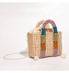 פניני חוף תיק נשים 2020 קיץ חדש אלגנטי ארוג חרוזים קש תיק נשי בוהמיה סרוג גדול Tote תיק חופשה מזדמן