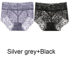2pcs/Pack Women Lingerie Sexy Lace Panties Mid Waist Soft Underpants Transparent Ultra Thin Underwear Briefs