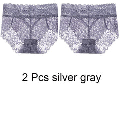 2pcs/Pack Women Lingerie Sexy Lace Panties Mid Waist Soft Underpants Transparent Ultra Thin Underwear Briefs