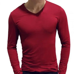 Men Shirt Long Sleeve Men's Clothing Solid Color Pullover Sweatshirt V Neck Slim Male Casual Base Shirt Autumn 2021