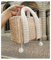 פניני חוף תיק נשים 2020 קיץ חדש אלגנטי ארוג חרוזים קש תיק נשי בוהמיה סרוג גדול Tote תיק חופשה מזדמן