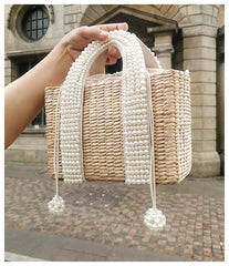 פניני חוף תיק נשים 2020 קיץ חדש אלגנטי ארוג חרוזים קש תיק נשי בוהמיה סרוג גדול Tote תיק חופשה מזדמן