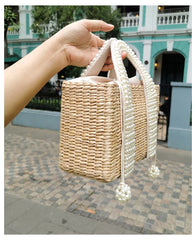 פניני חוף תיק נשים 2020 קיץ חדש אלגנטי ארוג חרוזים קש תיק נשי בוהמיה סרוג גדול Tote תיק חופשה מזדמן