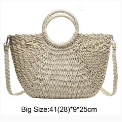 Summer Handmade Bags for Women Beach Weaving Ladies Straw Bag Wrapped Beach Bag Moon shaped Top Handle Handbags Totes