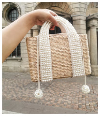 פניני חוף תיק נשים 2020 קיץ חדש אלגנטי ארוג חרוזים קש תיק נשי בוהמיה סרוג גדול Tote תיק חופשה מזדמן