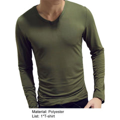 Men Shirt Long Sleeve Men's Clothing Solid Color Pullover Sweatshirt V Neck Slim Male Casual Base Shirt Autumn 2021