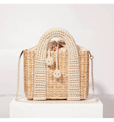 פניני חוף תיק נשים 2020 קיץ חדש אלגנטי ארוג חרוזים קש תיק נשי בוהמיה סרוג גדול Tote תיק חופשה מזדמן