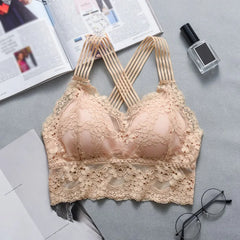 Women Sexy Lingerie Lace Bra Hollow Bralette Backless Top Female Padded Floral Brassiere Female Intimates Soft Underwear S-XL