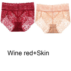 2pcs/Pack Women Lingerie Sexy Lace Panties Mid Waist Soft Underpants Transparent Ultra Thin Underwear Briefs