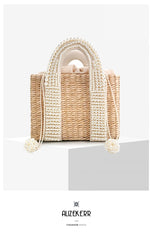 פניני חוף תיק נשים 2020 קיץ חדש אלגנטי ארוג חרוזים קש תיק נשי בוהמיה סרוג גדול Tote תיק חופשה מזדמן