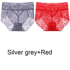 2pcs/Pack Women Lingerie Sexy Lace Panties Mid Waist Soft Underpants Transparent Ultra Thin Underwear Briefs