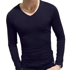 Men Shirt Long Sleeve Men's Clothing Solid Color Pullover Sweatshirt V Neck Slim Male Casual Base Shirt Autumn 2021