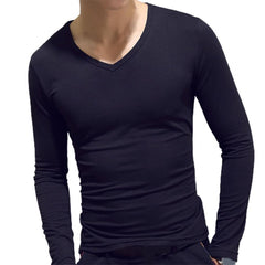 Men Shirt Long Sleeve Men's Clothing Solid Color Pullover Sweatshirt V Neck Slim Male Casual Base Shirt Autumn 2021