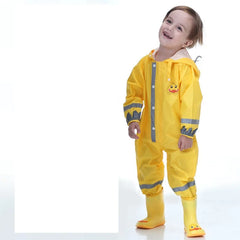 Baby Boy Girl Hooded Raincoat Jumpsuit Child Cartoon One-Piece Rain Gear Suit Kid Waterproof Rain Clothing 2-8Y