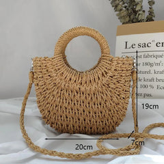 Summer Handmade Bags for Women Beach Weaving Ladies Straw Bag Wrapped Beach Bag Moon shaped Top Handle Handbags Totes