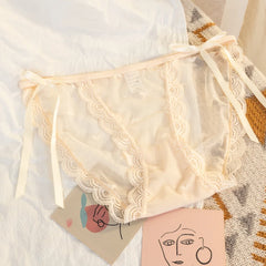 Women's Sexy Lace Underwear Panties Delicate Soft Comfortable Underpants Fashion Female Mesh Up Bow Low-Rise Briefs