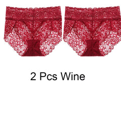 2pcs/Pack Women Lingerie Sexy Lace Panties Mid Waist Soft Underpants Transparent Ultra Thin Underwear Briefs