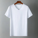 2023 Men's T-shirt Japan Short Sleeve Male Ice Silk Trackless T-shirt V-neck Slim Summer Pure Colors Clothing T Shirts Tops Tee
