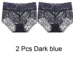 2pcs/Pack Women Lingerie Sexy Lace Panties Mid Waist Soft Underpants Transparent Ultra Thin Underwear Briefs