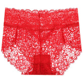 2pcs/Pack Women Lingerie Sexy Lace Panties Mid Waist Soft Underpants Transparent Ultra Thin Underwear Briefs