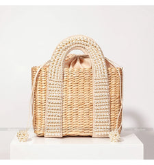 פניני חוף תיק נשים 2020 קיץ חדש אלגנטי ארוג חרוזים קש תיק נשי בוהמיה סרוג גדול Tote תיק חופשה מזדמן