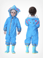 Baby Boy Girl Hooded Raincoat Jumpsuit Child Cartoon One-Piece Rain Gear Suit Kid Waterproof Rain Clothing 2-8Y