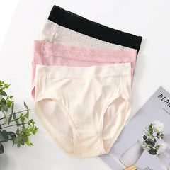 Underwear for Women Real Silk Brief Ladies Panties Hipster Panty Sexy Lace Plus size seamless Mid Waisted 3 Pack M-2XL