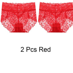 2pcs/Pack Women Lingerie Sexy Lace Panties Mid Waist Soft Underpants Transparent Ultra Thin Underwear Briefs