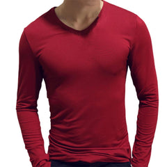 Men Shirt Long Sleeve Men's Clothing Solid Color Pullover Sweatshirt V Neck Slim Male Casual Base Shirt Autumn 2021